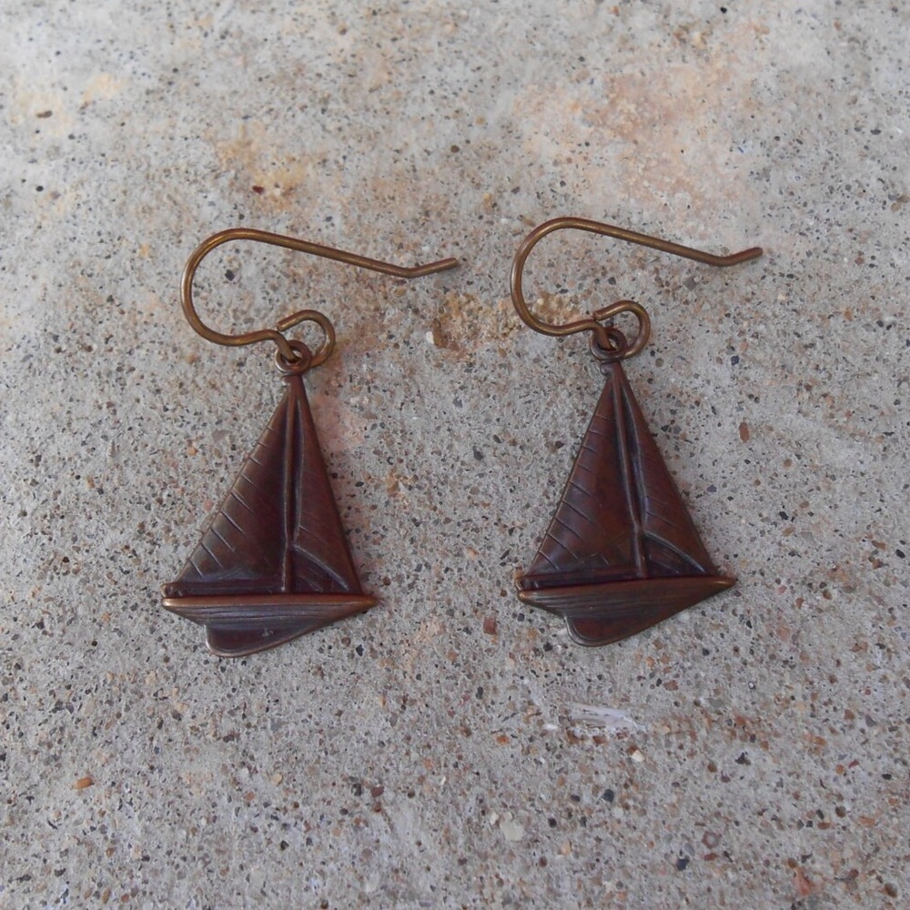 New Brass Boat Earrings Boat Jewelry Boat Charm Earrings Sailing Nautical
